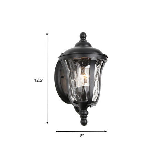 Industrial Glass Wall Lamp with Dimpled Urn Design - Single Bulb Outdoor Sconce in Black, 3 Sizes Available