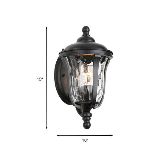 Industrial Glass Wall Lamp with Dimpled Urn Design - Single Bulb Outdoor Sconce in Black, 3 Sizes Available