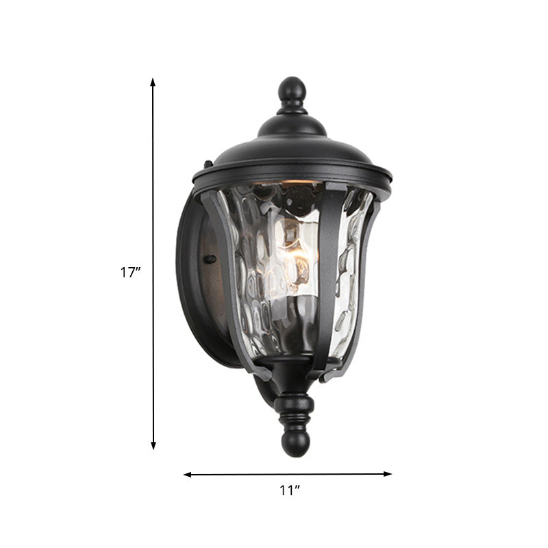 Industrial Glass Wall Lamp with Dimpled Urn Design - Single Bulb Outdoor Sconce in Black, 3 Sizes Available