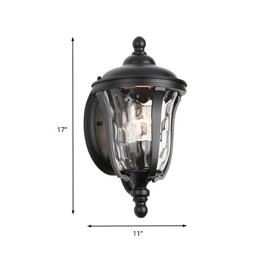 Industrial Glass Wall Lamp with Dimpled Urn Design - Single Bulb Outdoor Sconce in Black, 3 Sizes Available