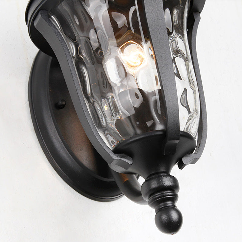 Industrial Glass Wall Lamp with Dimpled Urn Design - Single Bulb Outdoor Sconce in Black, 3 Sizes Available