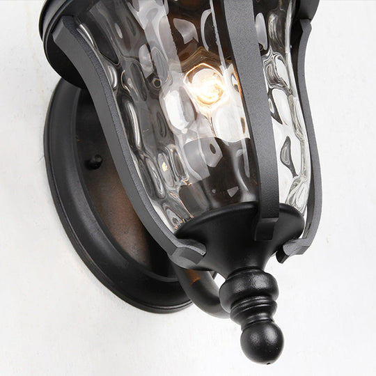 Industrial Glass Wall Lamp with Dimpled Urn Design - Single Bulb Outdoor Sconce in Black, 3 Sizes Available