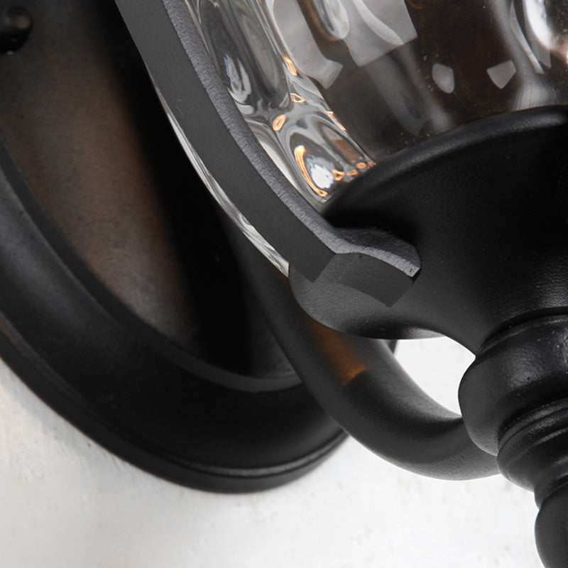 Industrial Glass Wall Lamp with Dimpled Urn Design - Single Bulb Outdoor Sconce in Black, 3 Sizes Available