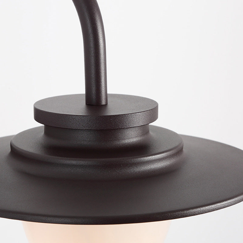 Milky Glass Coffee Wall Sconce Light - Conical Industrial Fixture with Metal Gooseneck Arm