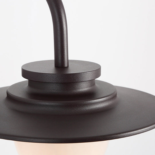 Milky Glass Coffee Wall Sconce Light - Conical Industrial Fixture with Metal Gooseneck Arm