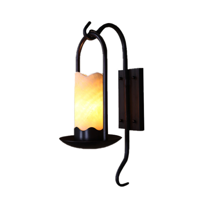 Vintage Marble Bronze Cylinder Sconce Light for Balcony with Rectangle Backplate