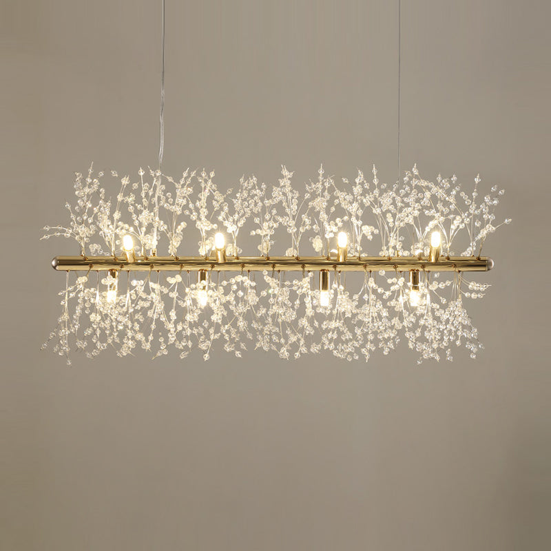 Modern Crystal Flower Island Pendant Ceiling Lamp for Kitchen (9/12-Head, Chrome/Gold)
