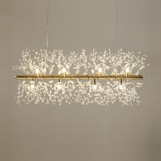 Modern Crystal Flower Island Pendant Ceiling Lamp for Kitchen (9/12-Head, Chrome/Gold)