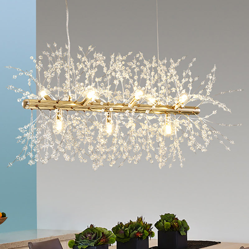 Modern Crystal Flower Island Pendant Ceiling Lamp for Kitchen (9/12-Head, Chrome/Gold)