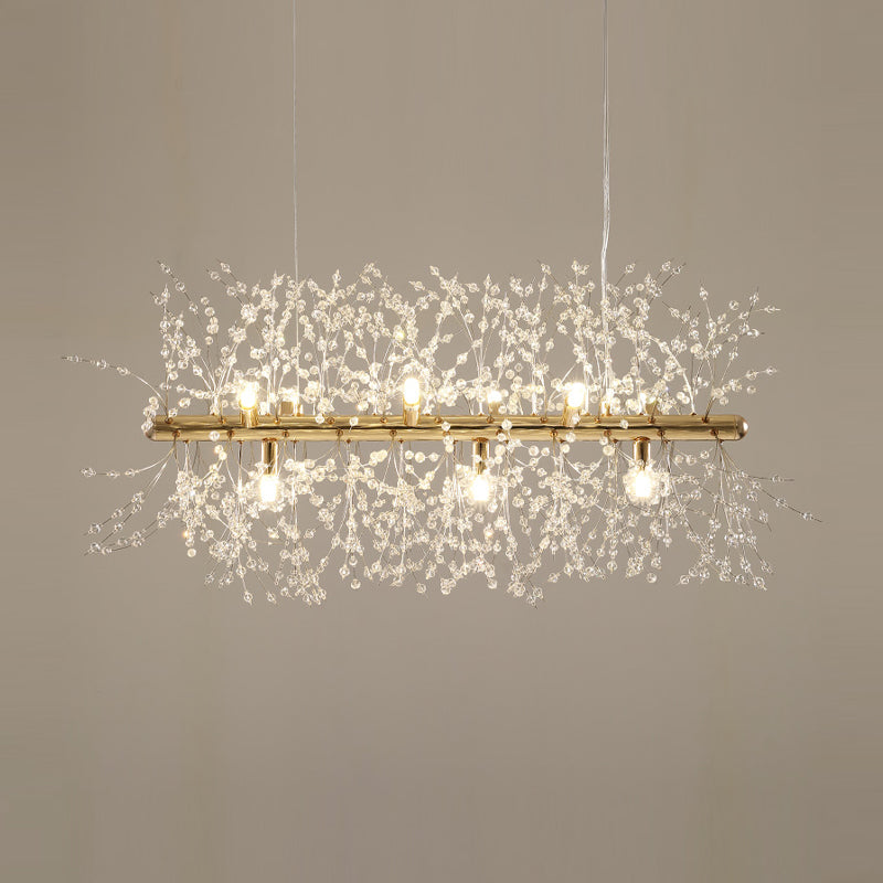 Modern Crystal Flower Island Pendant Ceiling Lamp for Kitchen (9/12-Head, Chrome/Gold)