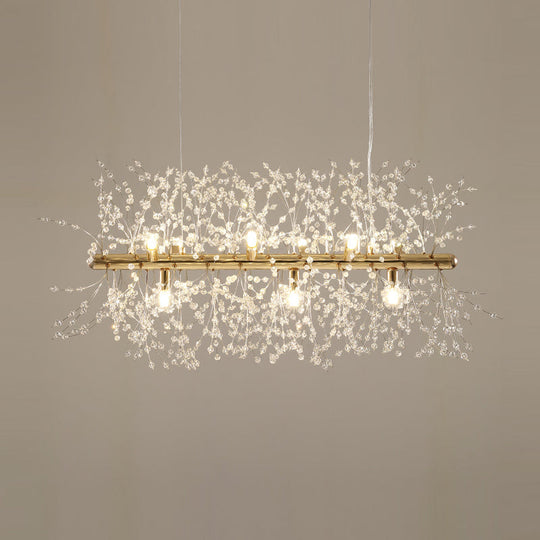 Modern Crystal Flower Island Pendant Ceiling Lamp for Kitchen (9/12-Head, Chrome/Gold)