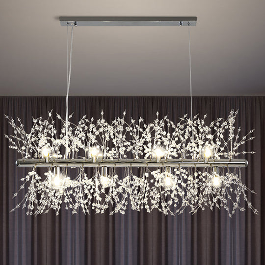Modern Crystal Flower Island Pendant Ceiling Lamp for Kitchen (9/12-Head, Chrome/Gold)