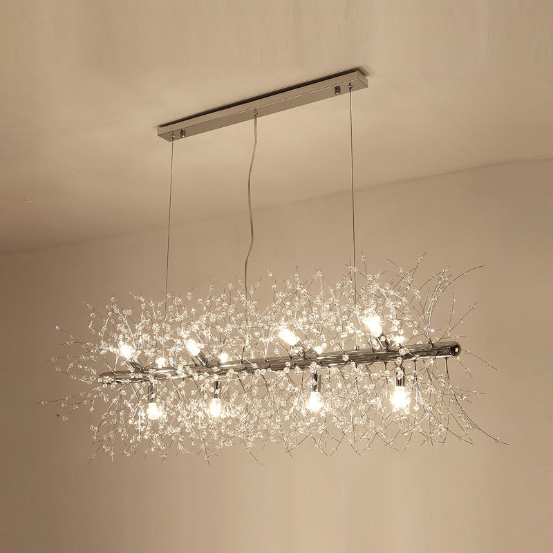 Modern Crystal Flower Island Pendant Ceiling Lamp for Kitchen (9/12-Head, Chrome/Gold)