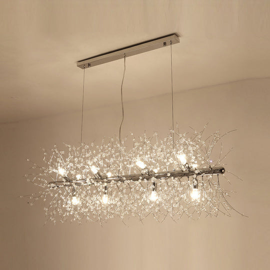 Modern Crystal Flower Island Pendant Ceiling Lamp for Kitchen (9/12-Head, Chrome/Gold)