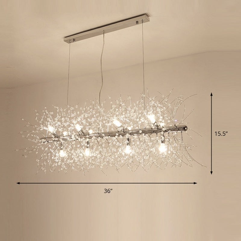 Modern Crystal Flower Island Pendant Ceiling Lamp for Kitchen (9/12-Head, Chrome/Gold)