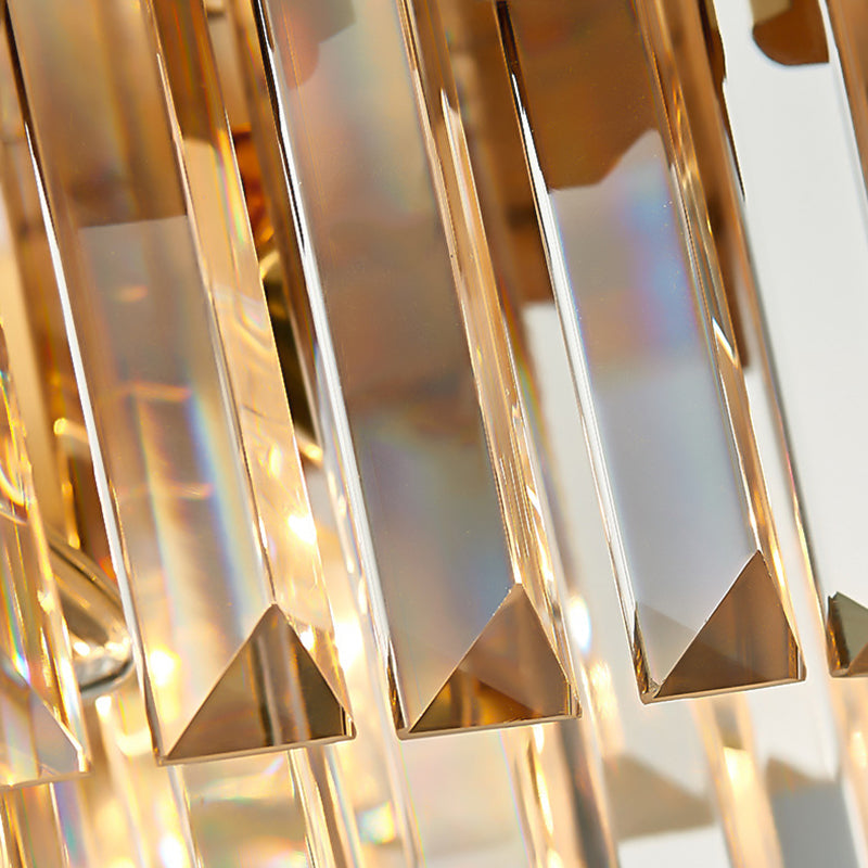 Vintage Metal Chandelier Light with Layered Pendant and Faceted Crystal in Gold for Dining Room