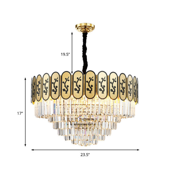 Modern Round Chandelier with Flower Pattern, Crystal and Metal Hanging Light for Bedroom - Brass Finish