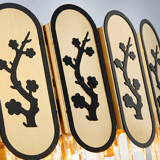 Modern Round Chandelier with Flower Pattern, Crystal and Metal Hanging Light for Bedroom - Brass Finish