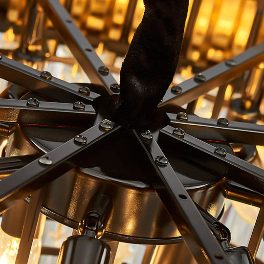 Modern Round Chandelier with Flower Pattern, Crystal and Metal Hanging Light for Bedroom - Brass Finish