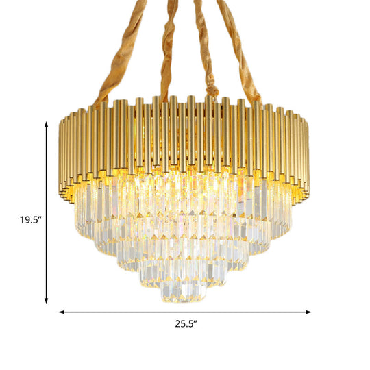 Contemporary 3-Tier Circle Metal Pendant Chandelier Light with K9 Block, Brass Finish