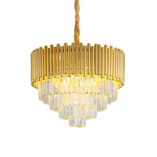Contemporary 3-Tier Circle Metal Pendant Chandelier Light with K9 Block, Brass Finish
