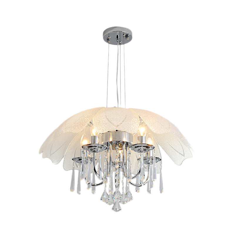 Hanging Chandelier Light w/ 5 Bulbs - Modern Glass Ceiling Fixture, Chrome Frame & K9 Crystal