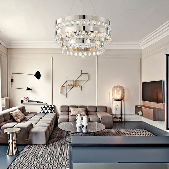Metallic Multi Light Chandelier with Clear Crystal Deco and Tiered Ring Design in Chrome