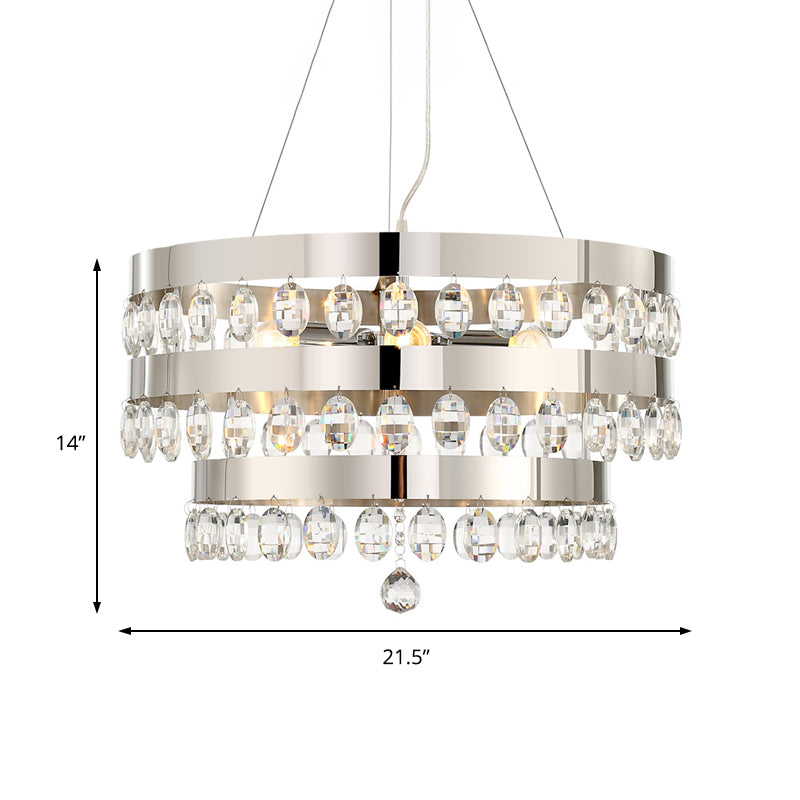Metallic Multi Light Chandelier with Clear Crystal Deco and Tiered Ring Design in Chrome