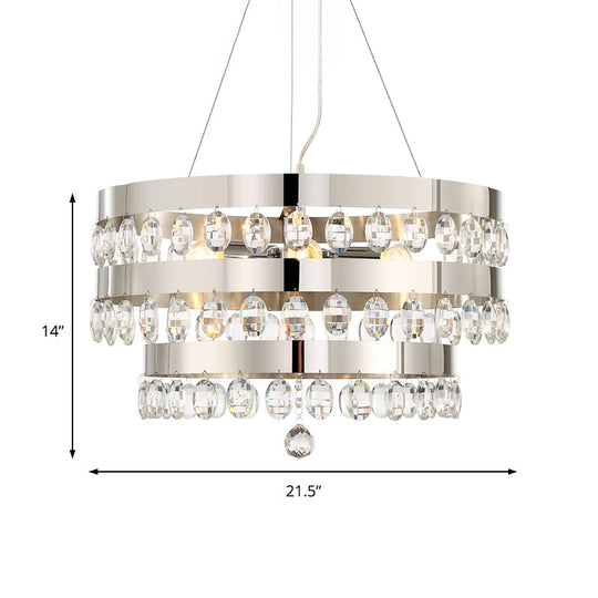 Metallic Multi Light Chandelier with Clear Crystal Deco and Tiered Ring Design in Chrome