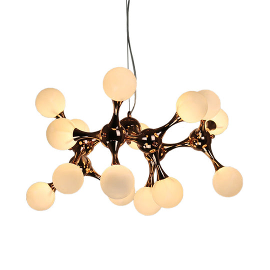 Contemporary Metal Chandelier with 9/15 Lights: Starburst Style, Rose Gold Finish, White Glass Bubble Shade