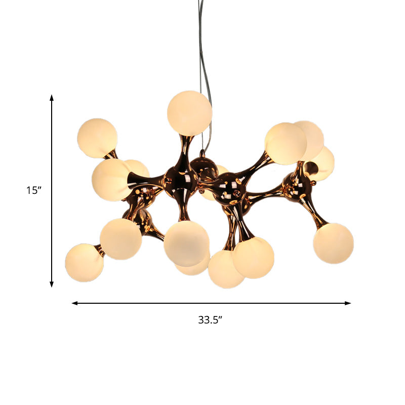 Contemporary Metal Chandelier with 9/15 Lights: Starburst Style, Rose Gold Finish, White Glass Bubble Shade