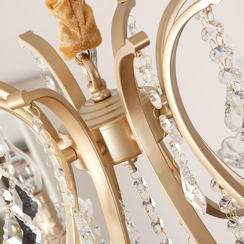 Modern Metal Flameless Candle Pendant Chandelier with Crystal Beads in Gold - 6/8 Heads Hanging Lamp