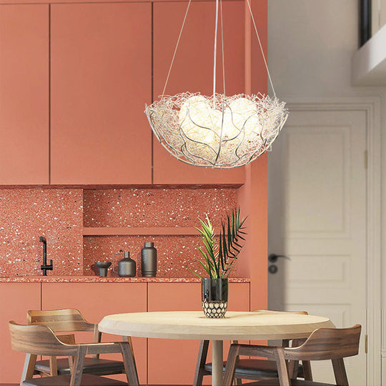 Contemporary Metal Chandelier Lighting with Glass Ball Shade - 2 Lights, Silver Finish - 16"/19.5" Wide