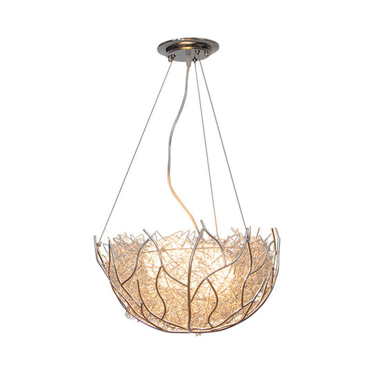 Contemporary Metal Chandelier Lighting with Glass Ball Shade - 2 Lights, Silver Finish - 16"/19.5" Wide