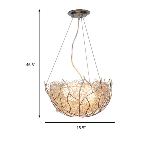Contemporary Metal Chandelier Lighting with Glass Ball Shade - 2 Lights, Silver Finish - 16"/19.5" Wide