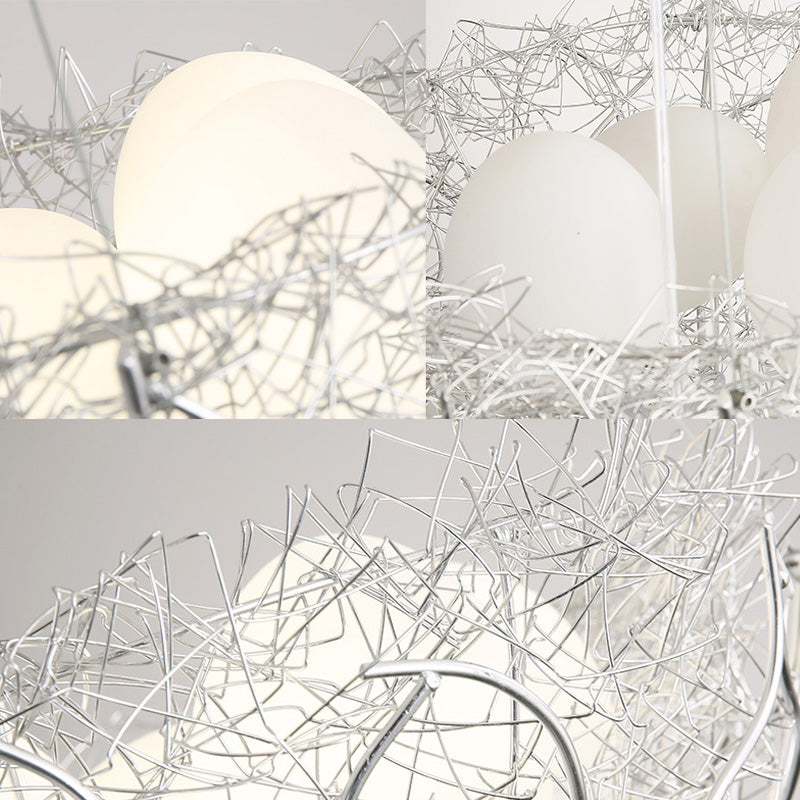 Contemporary Metal Chandelier Lighting with Glass Ball Shade - 2 Lights, Silver Finish - 16"/19.5" Wide