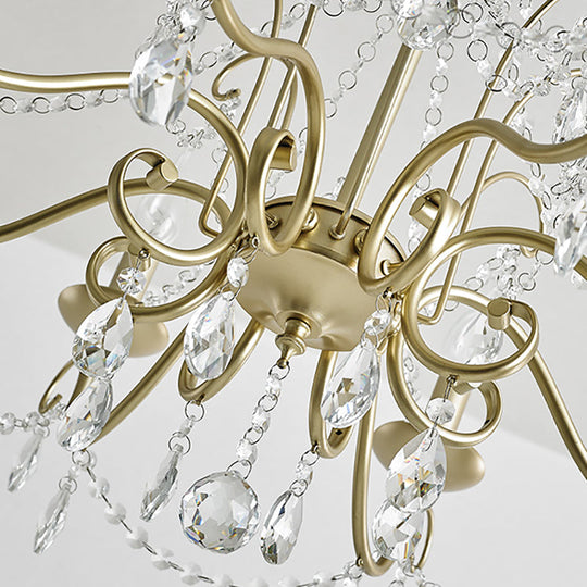 Vintage Bare Bulb Chandelier Pendant Light - Metallic Finish, Clear Crystal - Gold, 3/6 Heads