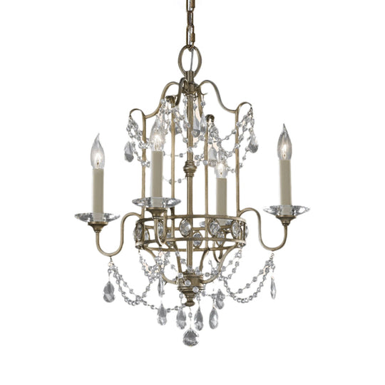Modern 4/6-Heads Brass Pendant Light Fixture with Crystal Bead - Elegant Metallic Candle Chandelier