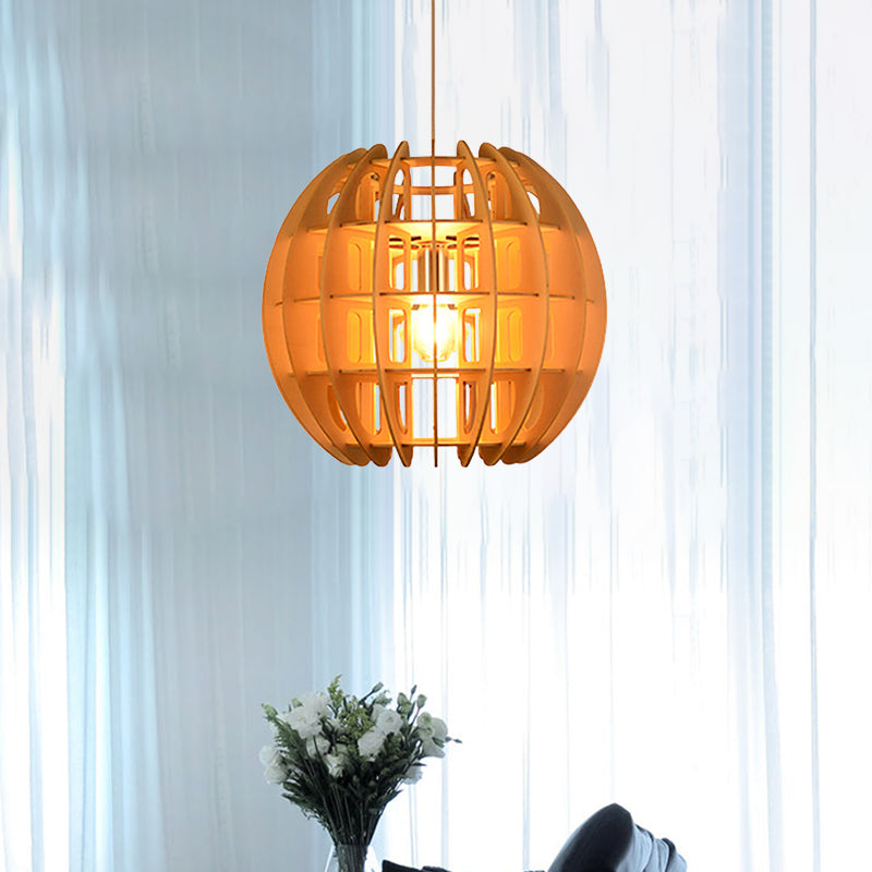 Modern Wooden Spherical Shade Drop Light in Natural Wood for Kitchen