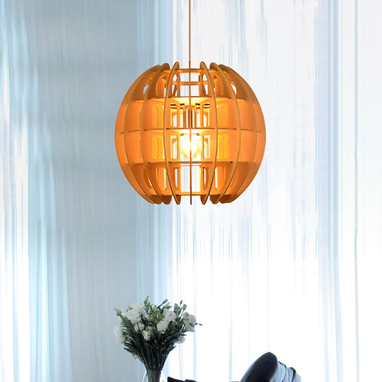 Modern Wooden Spherical Shade Drop Light in Natural Wood for Kitchen