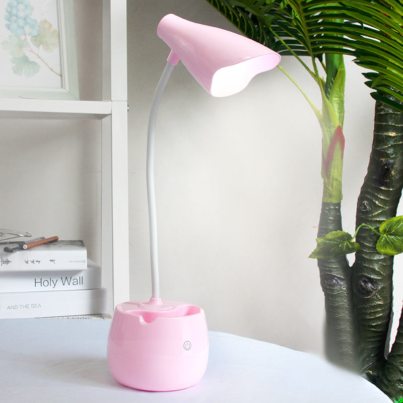 Flexible Gooseneck LED Desk Light with Pen Holder in Blue/Pink/White/Yellow, USB Charging, Eye-Caring for Reading