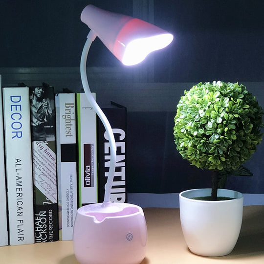 Flexible Gooseneck LED Desk Light with Pen Holder in Blue/Pink/White/Yellow, USB Charging, Eye-Caring for Reading
