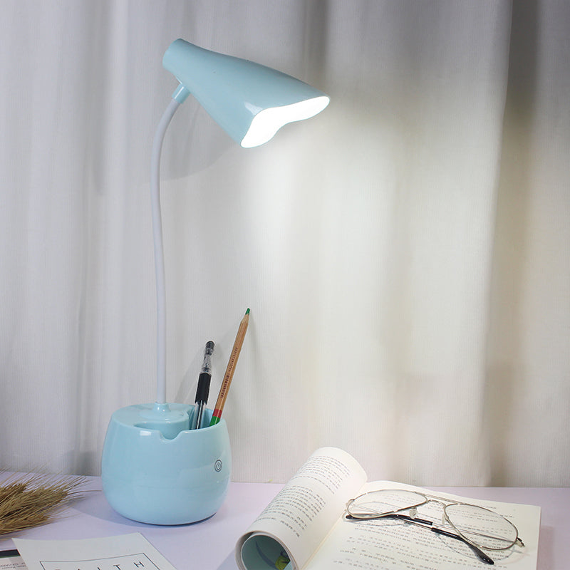 Flexible Gooseneck LED Desk Light with Pen Holder in Blue/Pink/White/Yellow, USB Charging, Eye-Caring for Reading