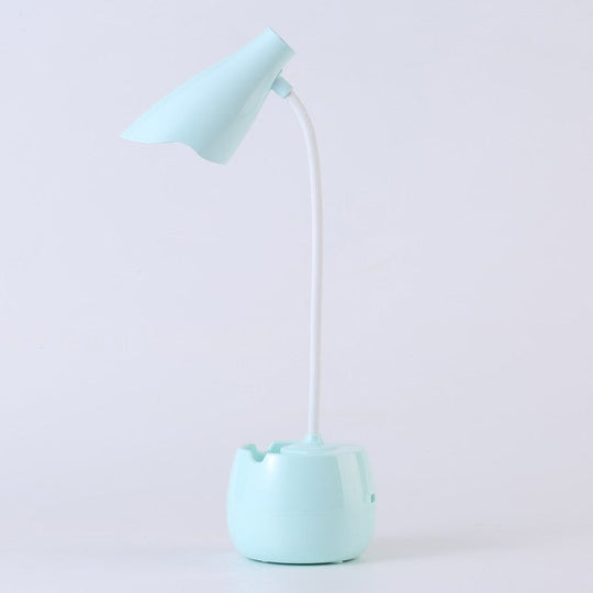 Flexible Gooseneck LED Desk Light with Pen Holder in Blue/Pink/White/Yellow, USB Charging, Eye-Caring for Reading