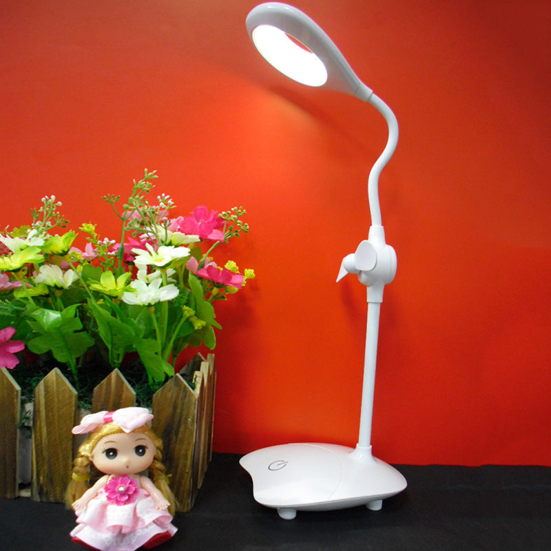 Touch Control LED Desk Lamp with Stepless Dimming and Fan - Simple Droplet Design for Reading