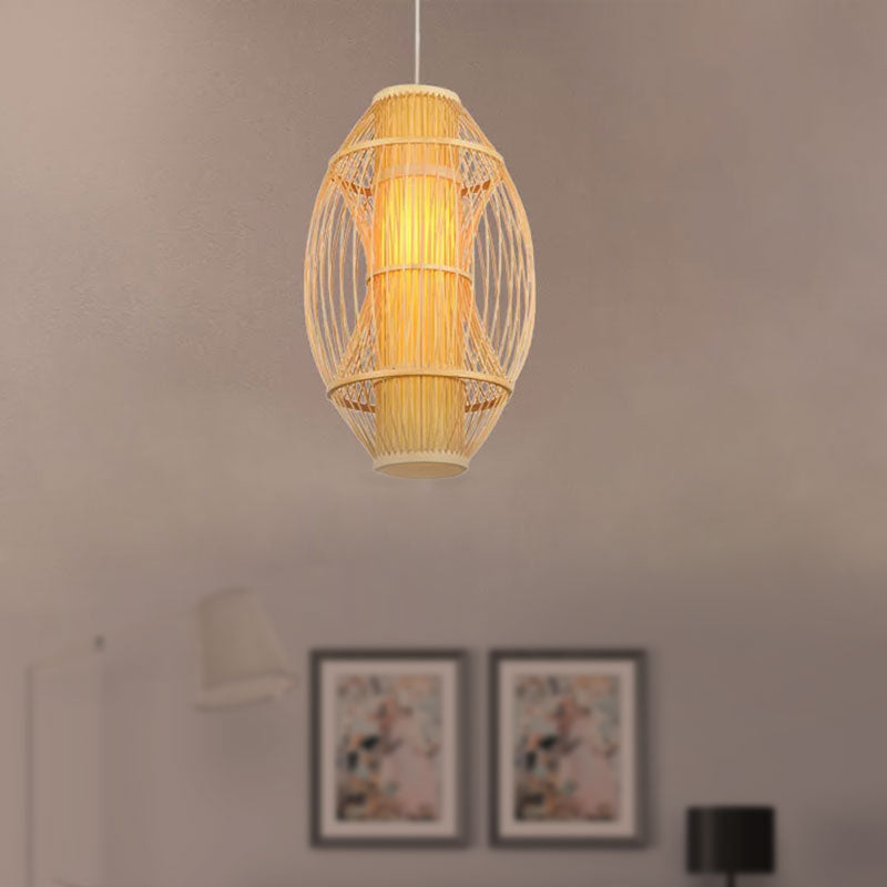 Contemporary Beige Bamboo Hanging Pendant Light for Kitchen