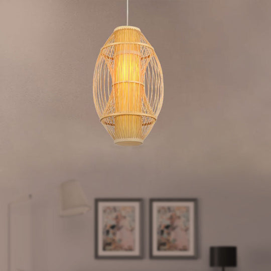 Contemporary Beige Bamboo Hanging Pendant Light for Kitchen
