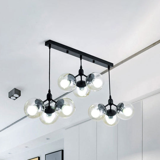 Modern Black Clear Glass Round Cluster Hanging Ceiling Lamp with Linear Design - Multiple Lights