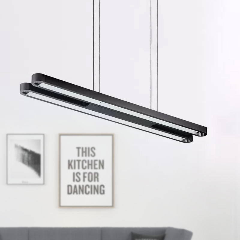 Contemporary Elongated Oval Metal Pendant LED Light - Black with Adjustable White/Warm/Natural Lighting