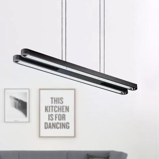 Contemporary Elongated Oval Metal Pendant LED Light - Black with Adjustable White/Warm/Natural Lighting